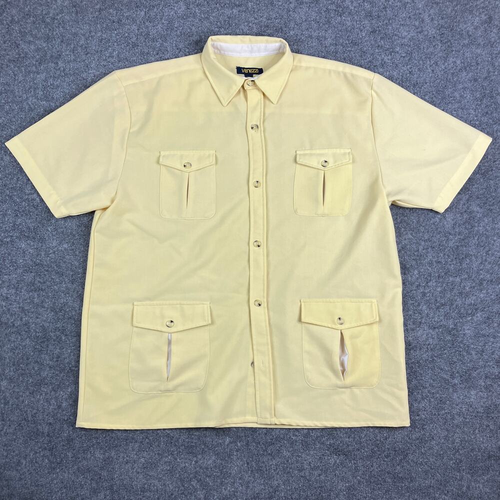 Venezzi Casual Button Shirt Mens 2XL Yellow Short Sleeve Utility Pockets‎